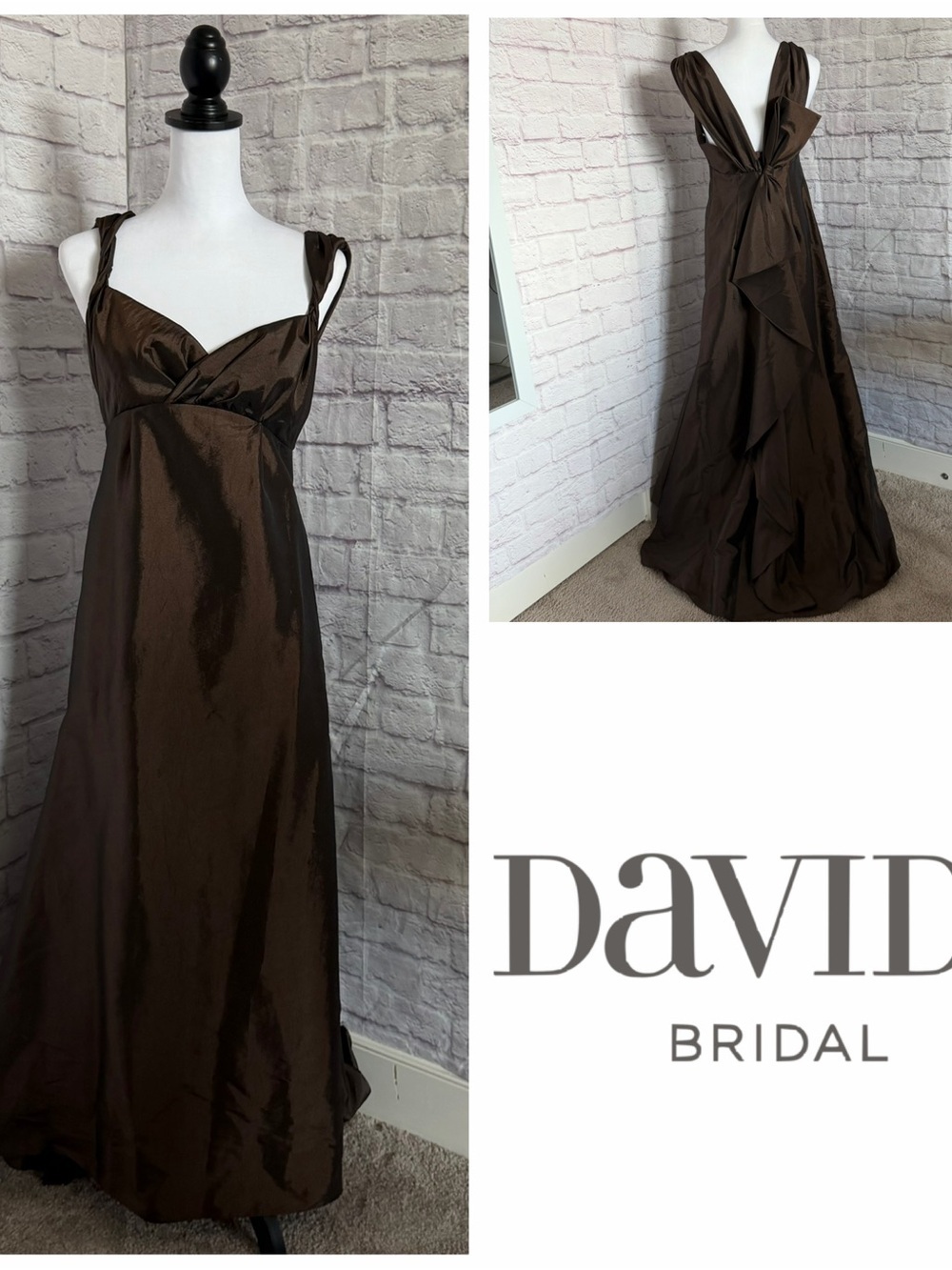 David Bridal party bridesmaid  brown long dress